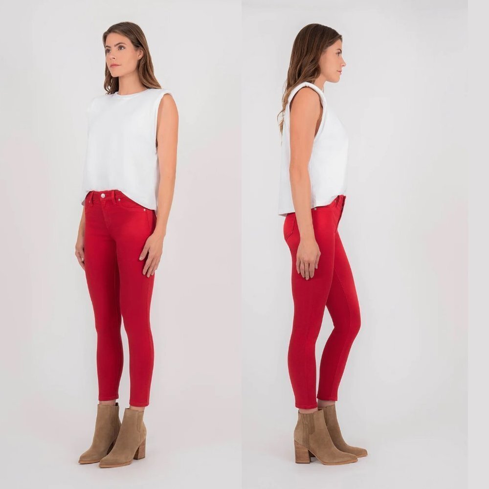 Anthropologie LEVEL 99 Madison Skinny Jeans Womens 27 Midrise Sateen Cherry Red